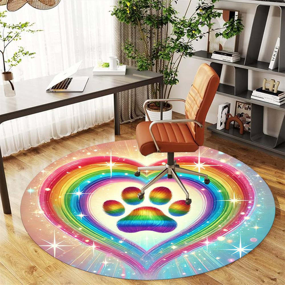 1pc Rainbow Heart ?? Round Chair mat Area Rug - Non-Slip, Floor Mat for Office, Bedroom, and Indoor Decor -1002050