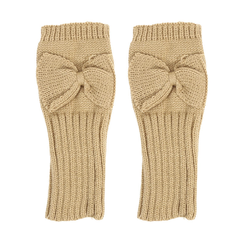 Women Short Bow Cable Knitted Warm Fingerless Gloves Outdoor Stretchy Arm Warmers Office Typing Wrist Gloves