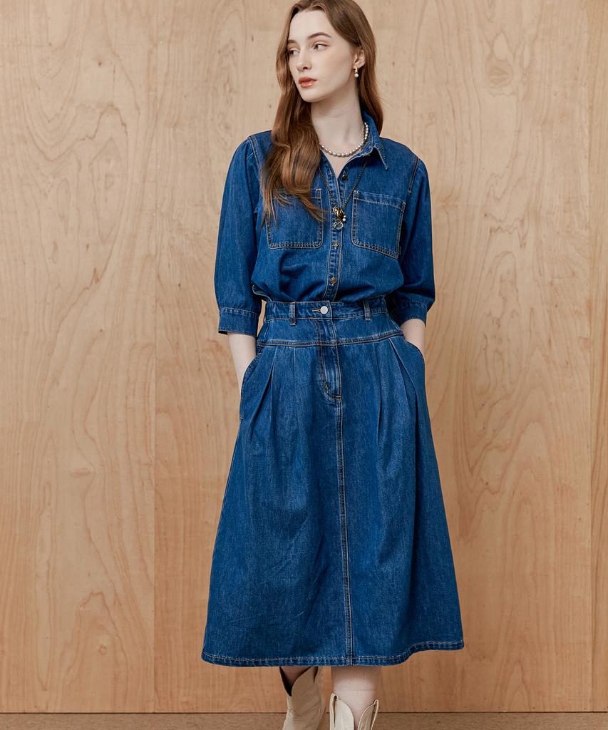 Maja Natural Washed Two-In-One Shirt Denim Long Dress