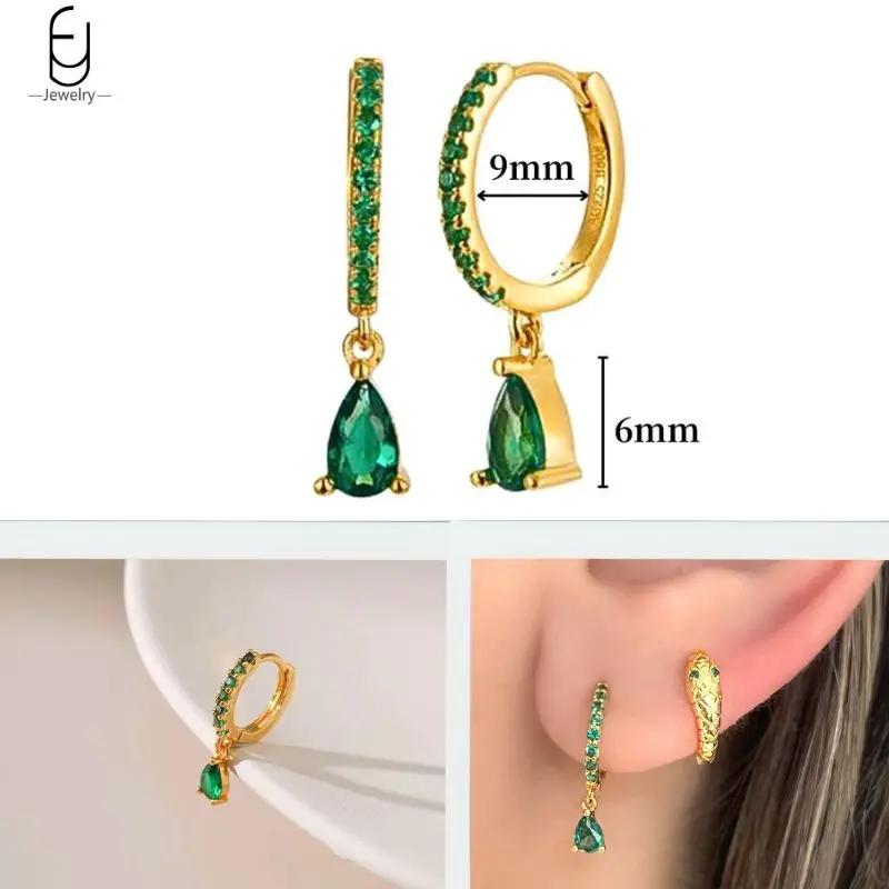 925 Silbernadel Grüne Zirkon Gold Ohrringe Herz Creolen für Damen Zarte Steckerohrringe Luxuriöser Schmuck Geschenke
