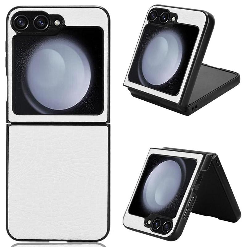 

For Samsung Galaxy Z Flip7 FE 5G/Z Flip6 5G Case Crocodile Texture Leather+PC Folding Phone Cover White