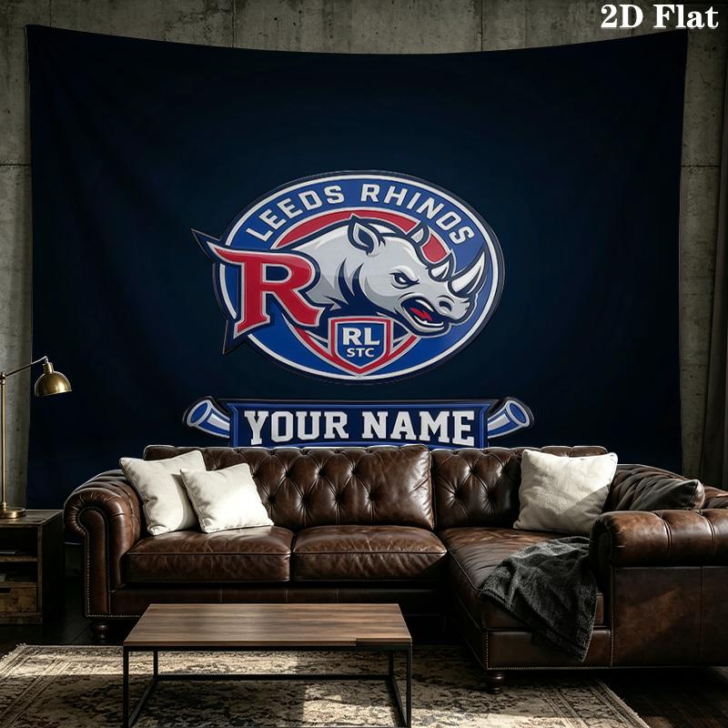 Custom Name Leeds Rhinos2 Printed Tapestry – Wall Hanging for Bedrooms, Dorms, and Home Decor