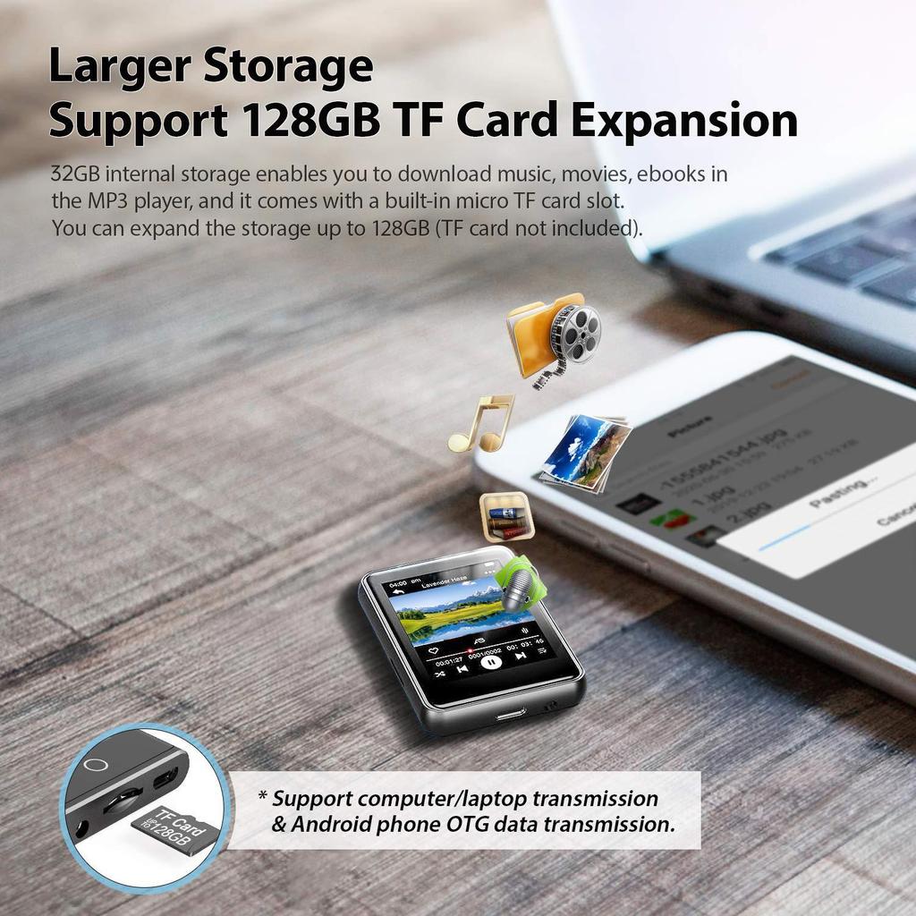 New M9 Metal MP3 Player 32GB Bluetooth 5.3 Built-in Speaker 2.4 Inch Large Touch Screen With E-book Pedometer Recording Radio Video