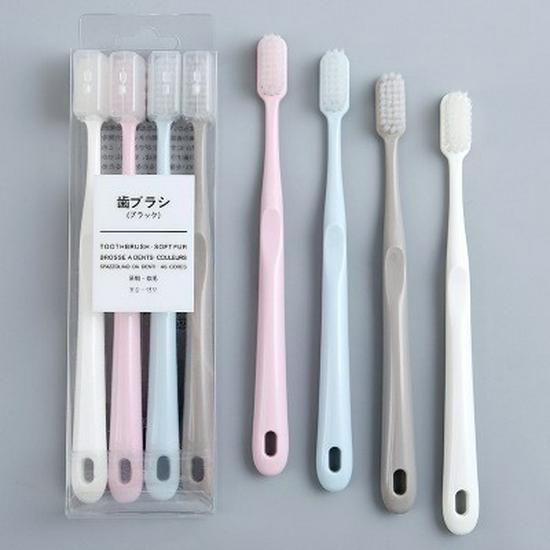 Tri-Head Soft & Hard Bristle Adult Toothbrush with 3D Tongue Scraper