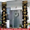 Happy New Year Couplet Banner Golden Black 1 Pair Polyester 180x30cm Indoor Outdoor Decor
