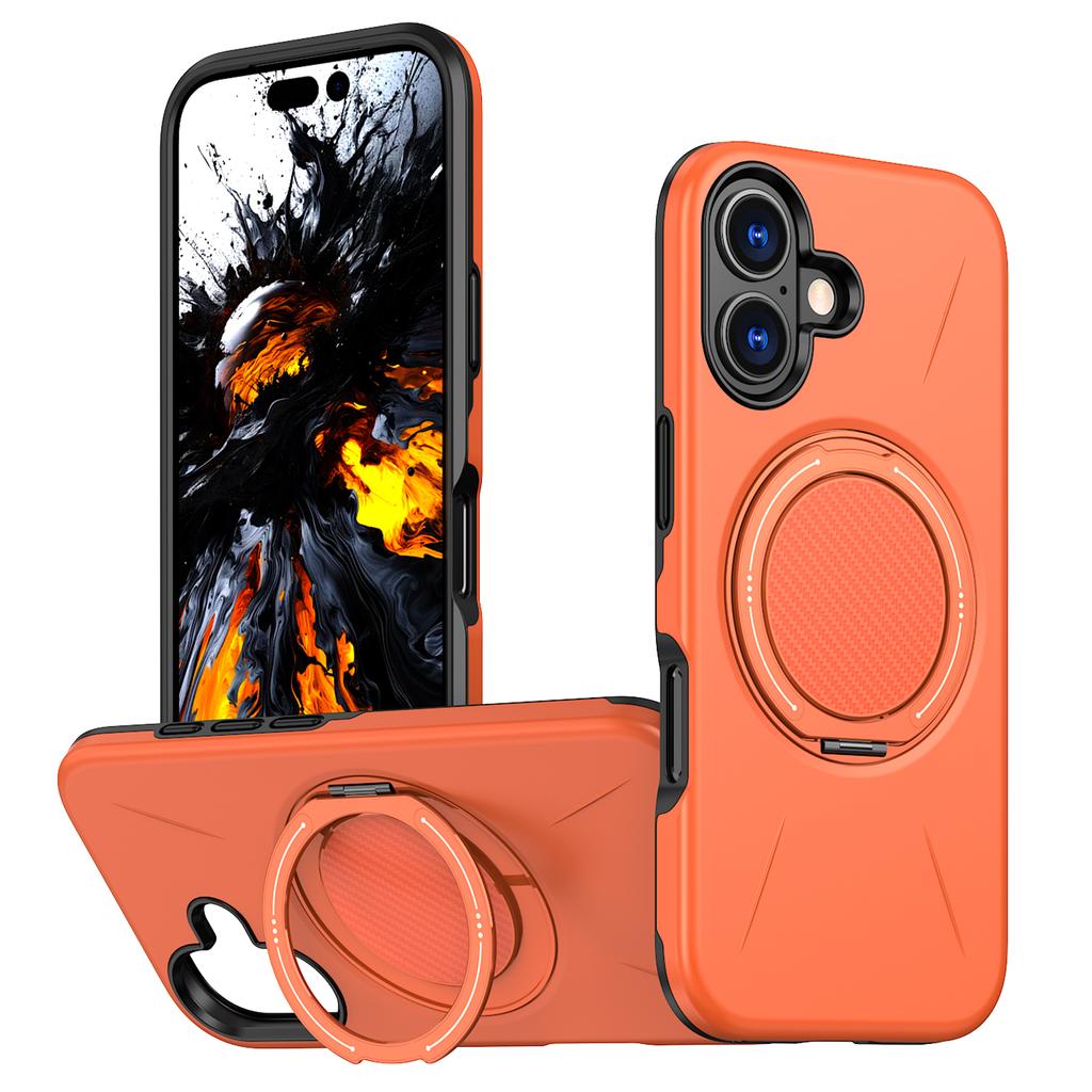 For iPhone 16 Plus Magnetic Case Rotating Kickstand TPU+PC Phone Cover