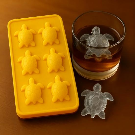 Food-Grade Silicone Ice Cube Mold 6 Grids Turtle Shape Easy Release Whiskey Ice Cube Tray Decorative Dessert Ice Mold