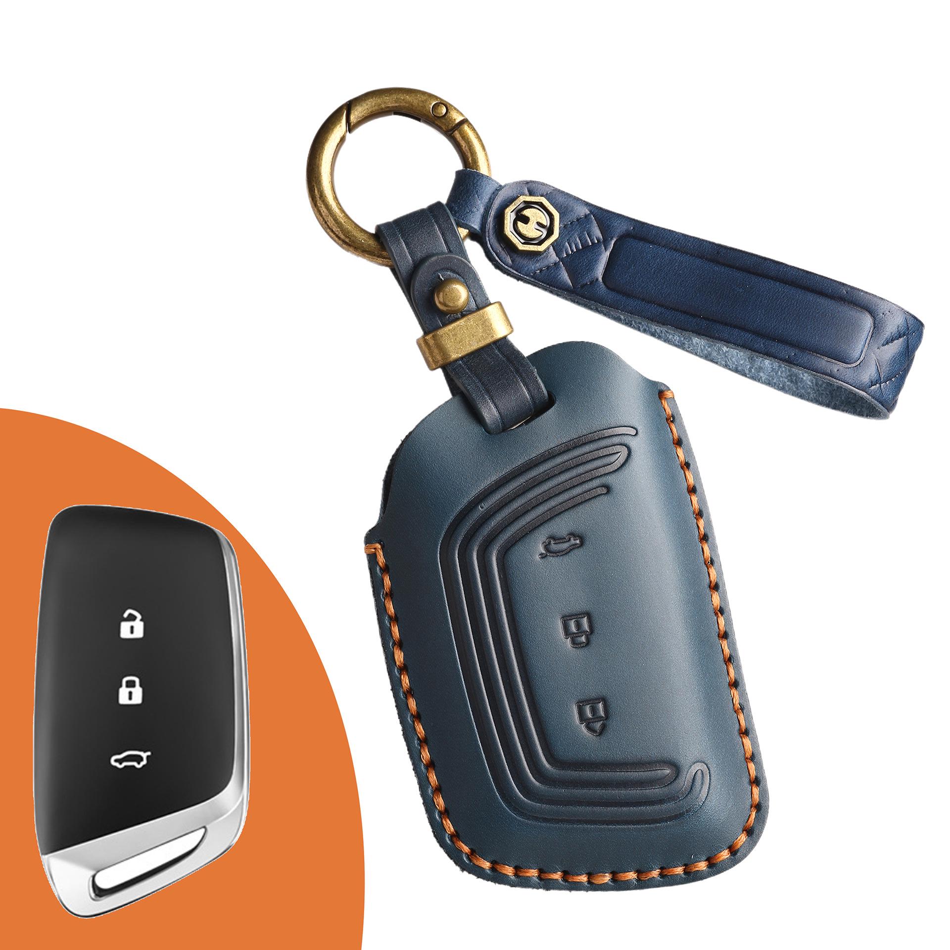 

Ретро кожаный чехол для ключей для моделей Baojun и Wuling (RM5, RS-5, RC6, RS3, Hongguang Mini EV) синий