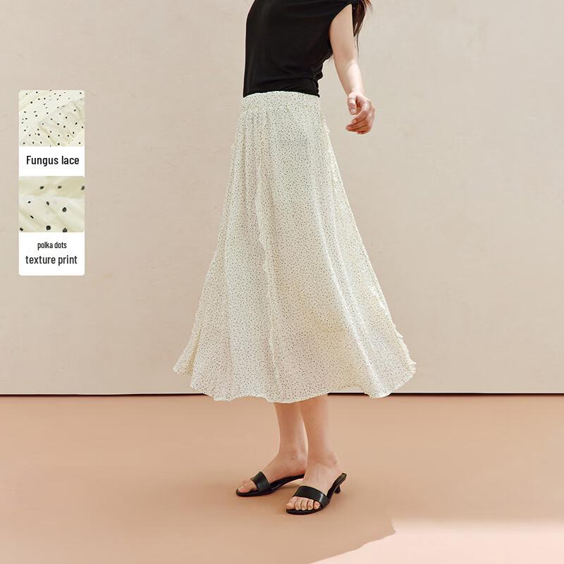 INMAN Polka Dot Elastic Waist A-Line Skirt L