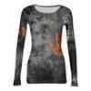 Womens Halloween Print Long Sleeve T Shirt Slim Fit Round Neck Casual Stretchy Basic Top for Autumn Winter