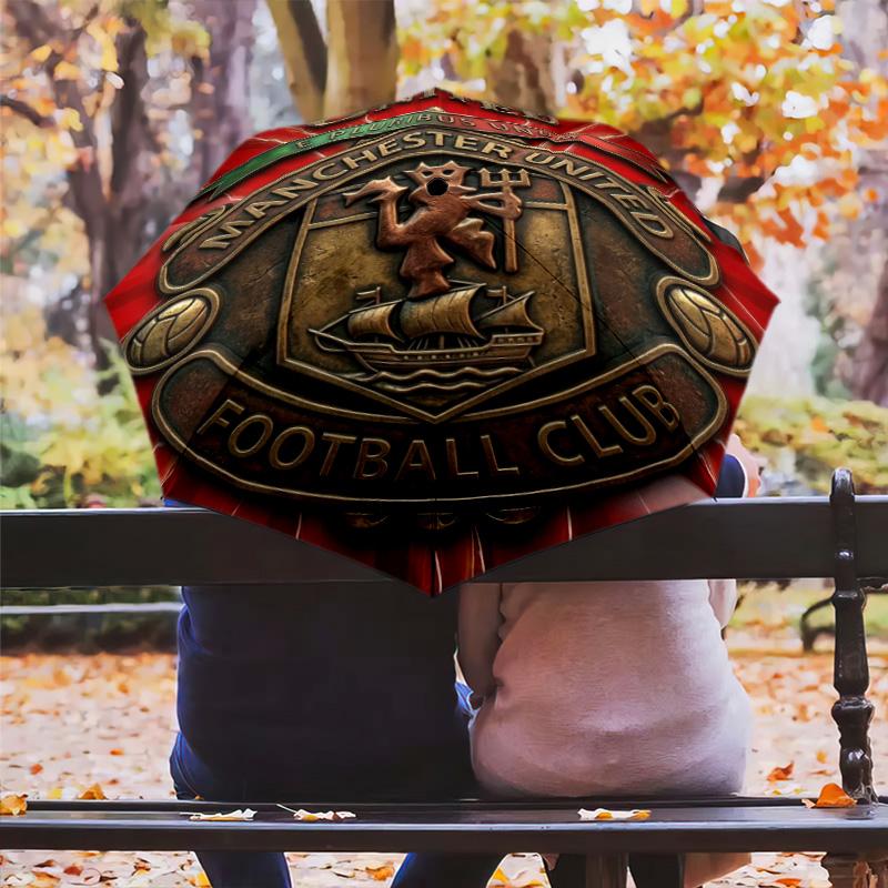 Manchester Football Club Logo Folding Umbrella 8 Paraphenoid Bones Durable Sun Umbrella Travel Umbrella