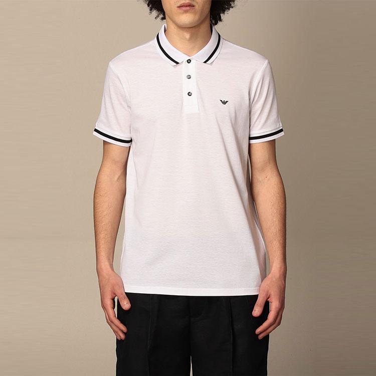 Emporio Armani Striped Print Button Short Sleeve Polo Shirt Men tops White 8N1FL1-1JBQZ-0100