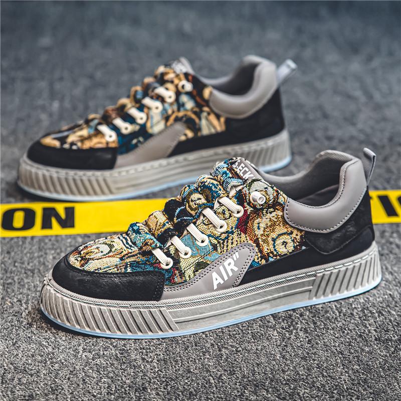 2025 New Autumn Printed Personality Design Street Fashion Lace Up Sports Platform Men's Shoes Board Shoes Zapatillas Hombre