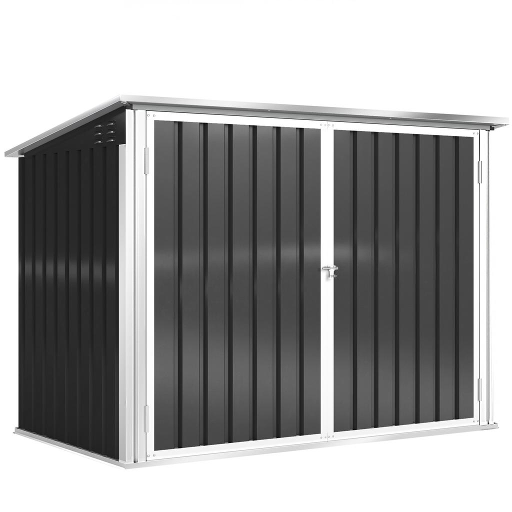 Double Bin Shed, 2 x 240 L Bins, Chain-Linked Lid, Gas Struts, 179.5 x 108 x 129.5 cm, Grey