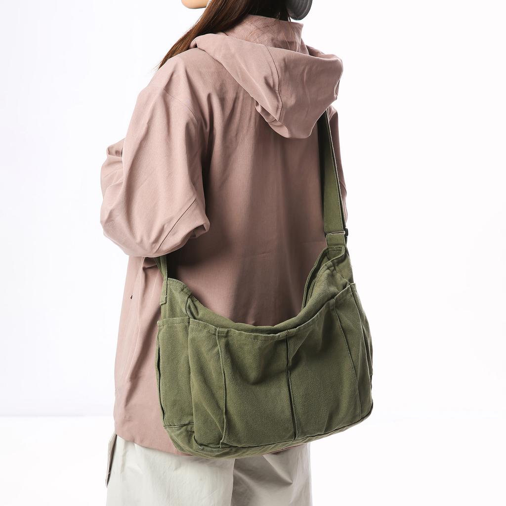 Washed Canvas Messenger Bag Female Retro Literary Lazy Wind Tote Bag College Student Commuting Shoulder Bag Mailman Bag Male