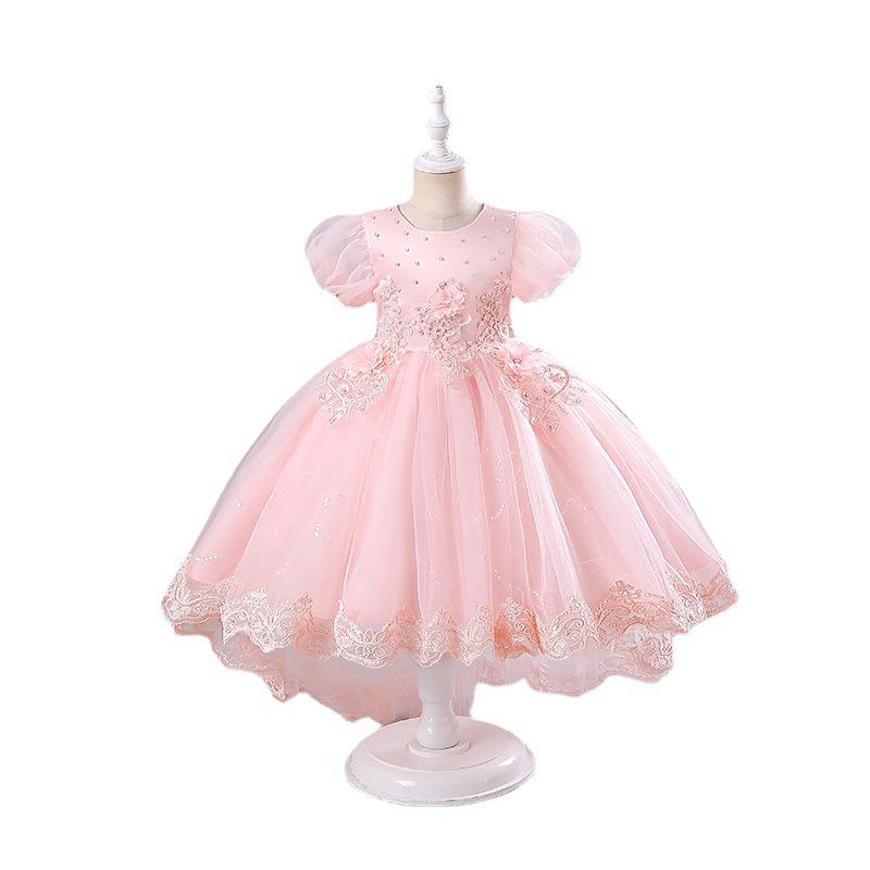 Girls' Formal Princess Festival Performance Wedding Dresses with Mesh and Trailing Fluff