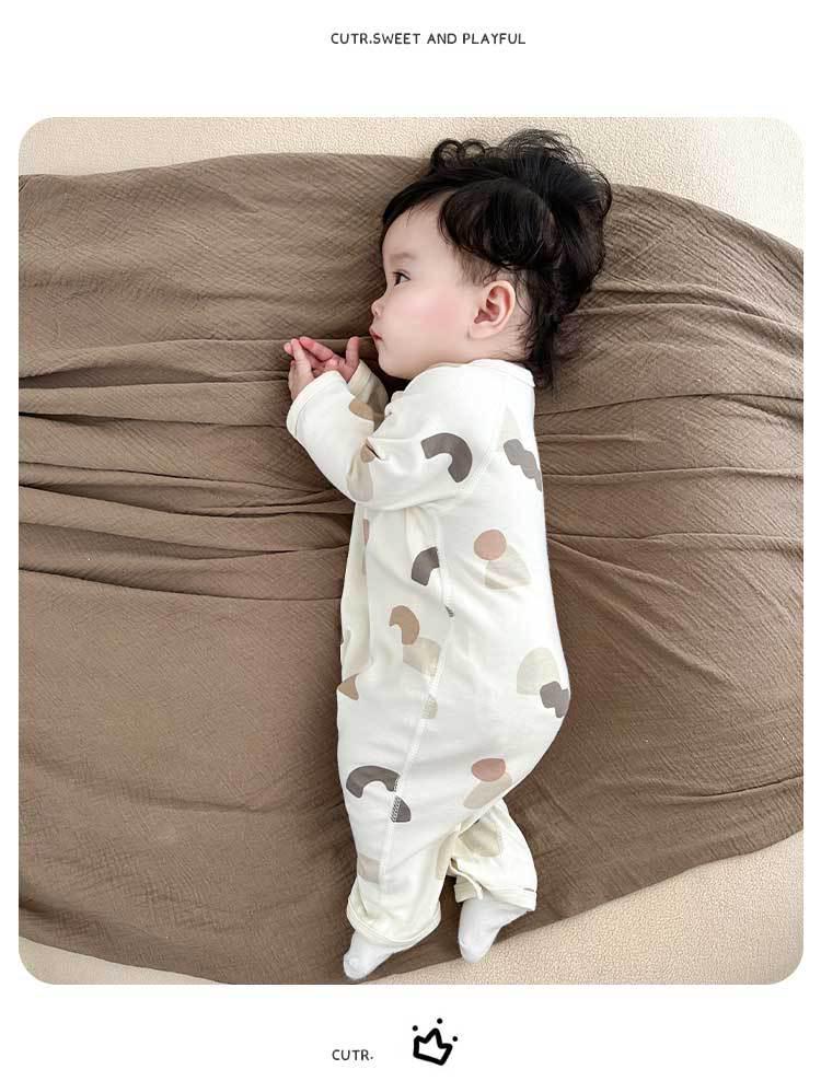 Pure Cotton Long Sleeve Baby Romper with Double Layer Belly Protection - Spring/Autumn Butterfly Harem Suit for Newborns