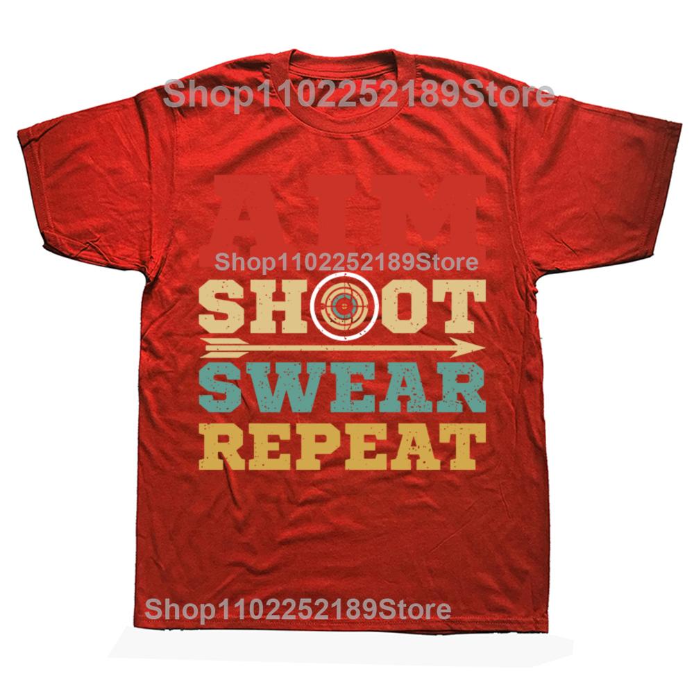 Aim Shoot Swear Repeat Vintage Archery Archer Gift Idea T-Shirt Men Creative Cotton Tees Short Sleeve Arrow Hunting T Shirt S