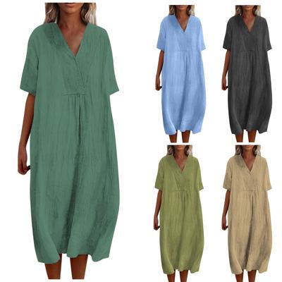 Robe Nouvelle pour Femme Ample Décontractée Mode Col en V Couleur Unie