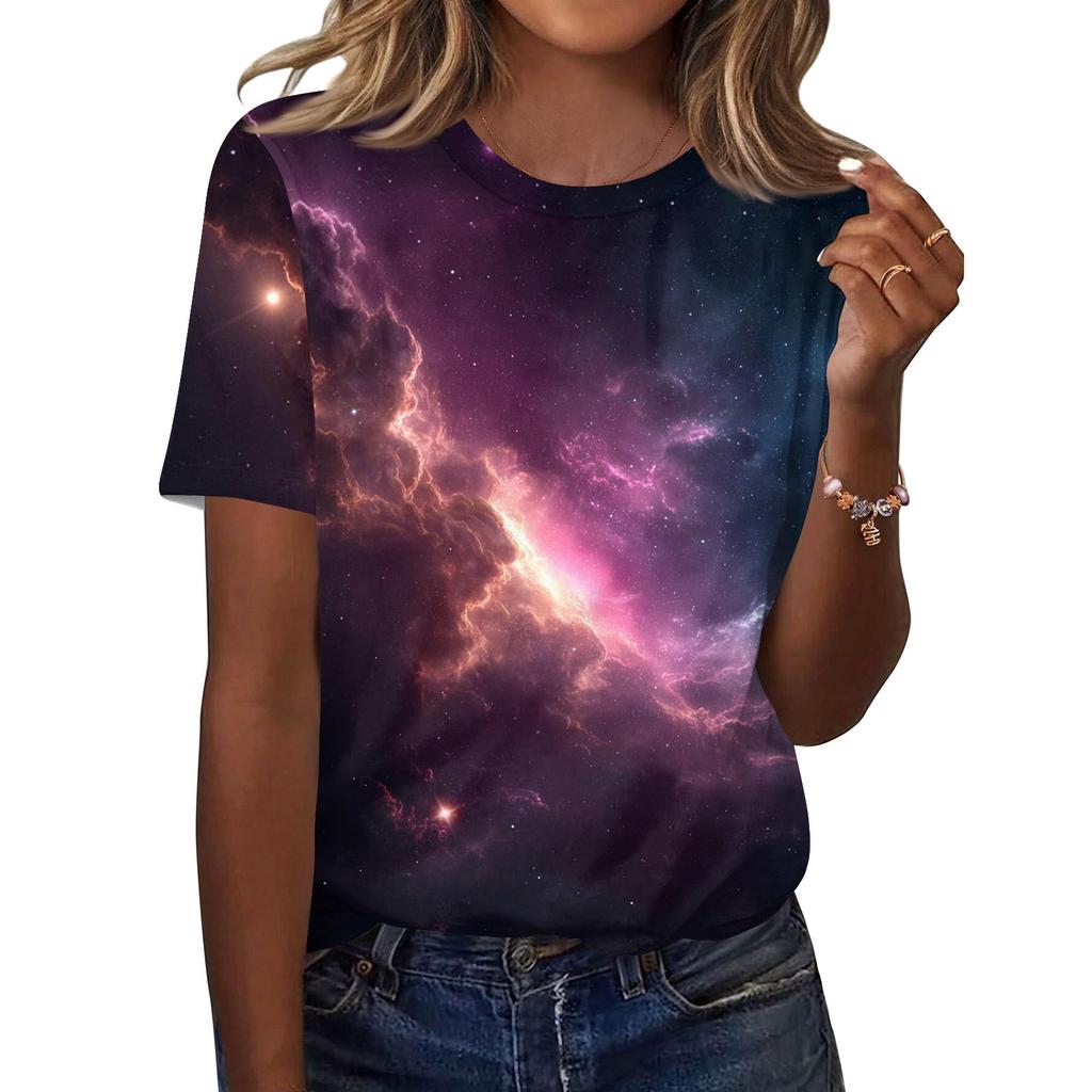 Dámské módní ležérní tričko s krátkým rukávem a potiskem, s kulatým výstřihem