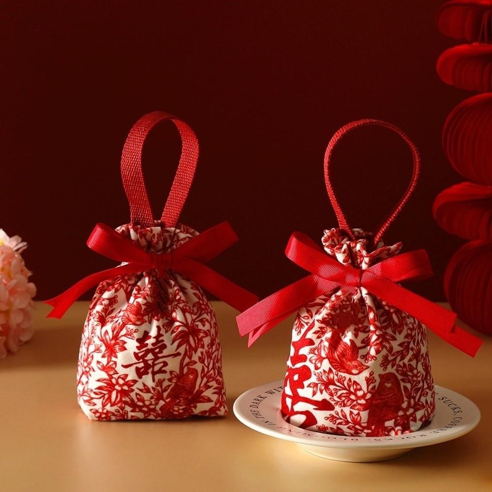Blessing Words Chinese Wedding Candy Bag Drawstring 2026 Money Pocket Brocade Red Envelope  Wedding