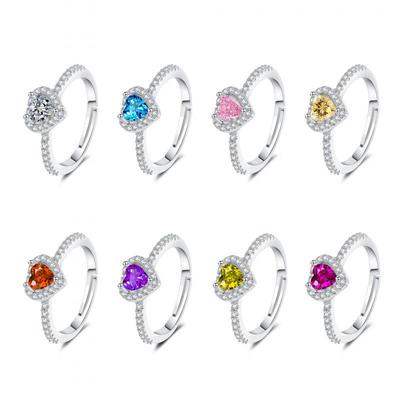 Colorful Heart Zircon Full Diamond Open Ring - European Fashion Classic