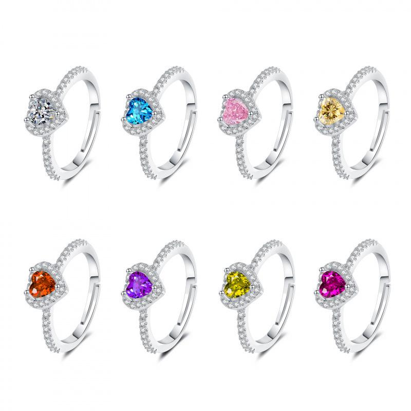 Colorful Heart Zircon Full Diamond Open Ring - European Fashion Classic