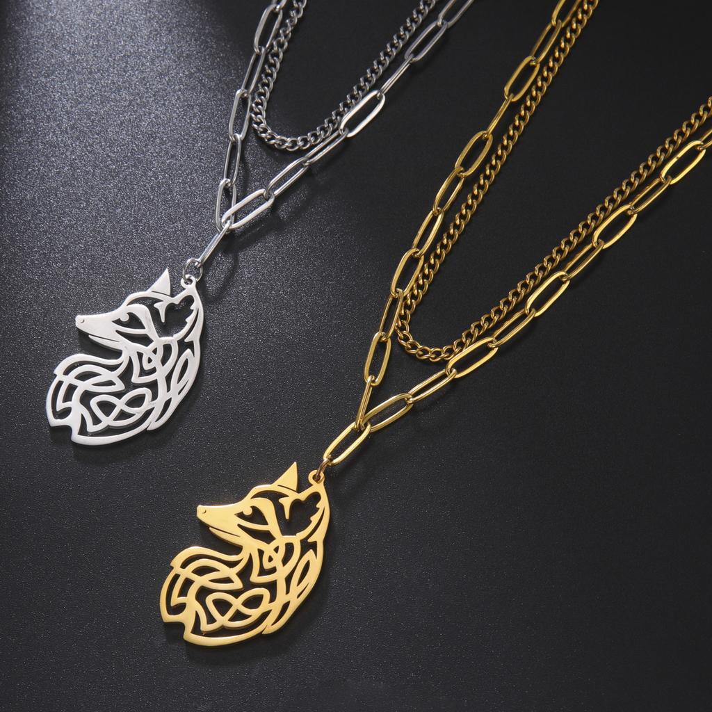 Vintage Celtics Knot Fox Pendant Necklace Viking Animal Loki Dragon Nordic Amulet Stainless Steel Jewelry Gift for Men Women