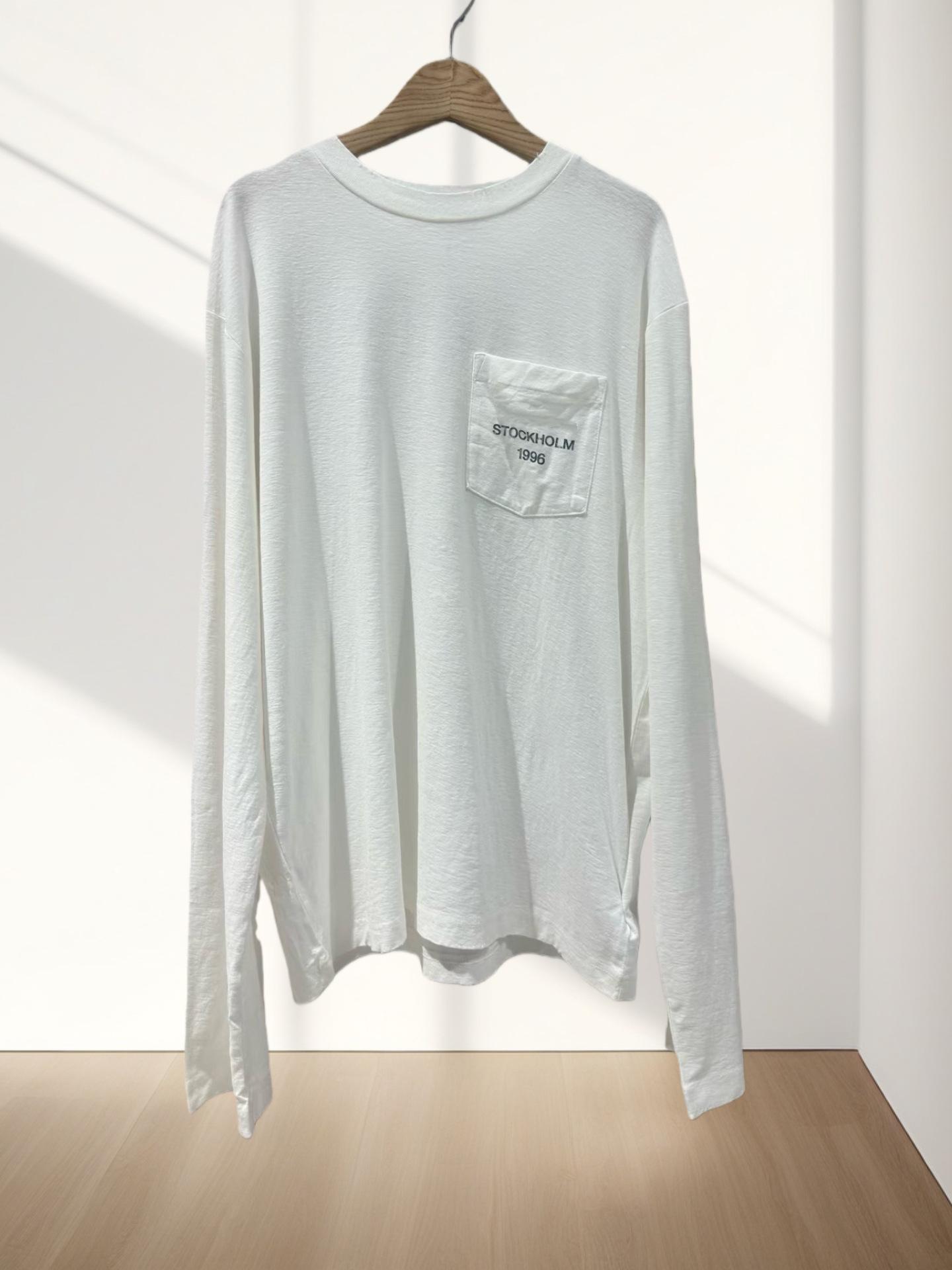 2026 Early Spring Unisex Pocket Print Long Sleeve T-Shirt Medium белый