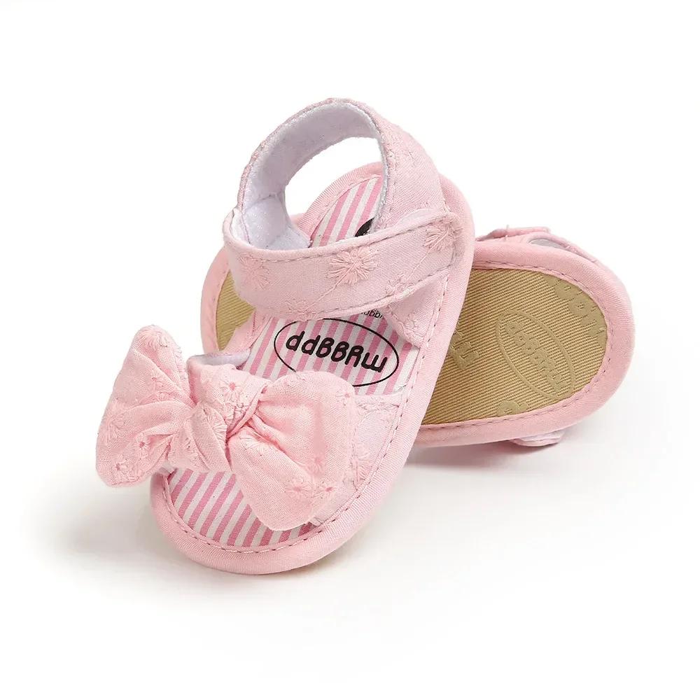 0-18M Baby Girl Sandals Toddler Infant Sandals Soft Rubber Sole Anti-Slip Summer Flower Lace Crib Bow ShoesFirst Walker