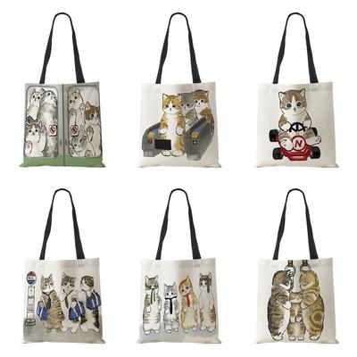 Hund Cartoon Schulter Tasche Vintage 2022 Frauen Wiederverwendbare Leinwand Einkaufstasche Harajuku Casual Shopping Falten Lagerung Handtasche