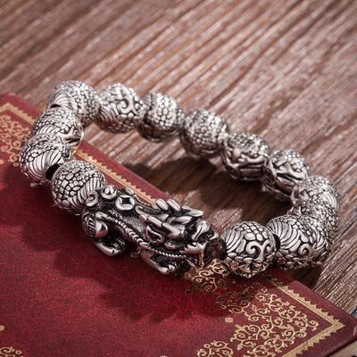 Jiang Ming Money Lucky Pixiu Retro Style Old Imitation Thai Silver Bracelet Men's Domineering Faucet Buddha Bead Alloy Silver Plating