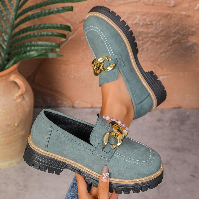 Fashion Woman Loafers Retro Autumn Ladies Large Size Frosted British Style Thick Heel Round Toe Rubber Outsole Korean Style Casual Shoes