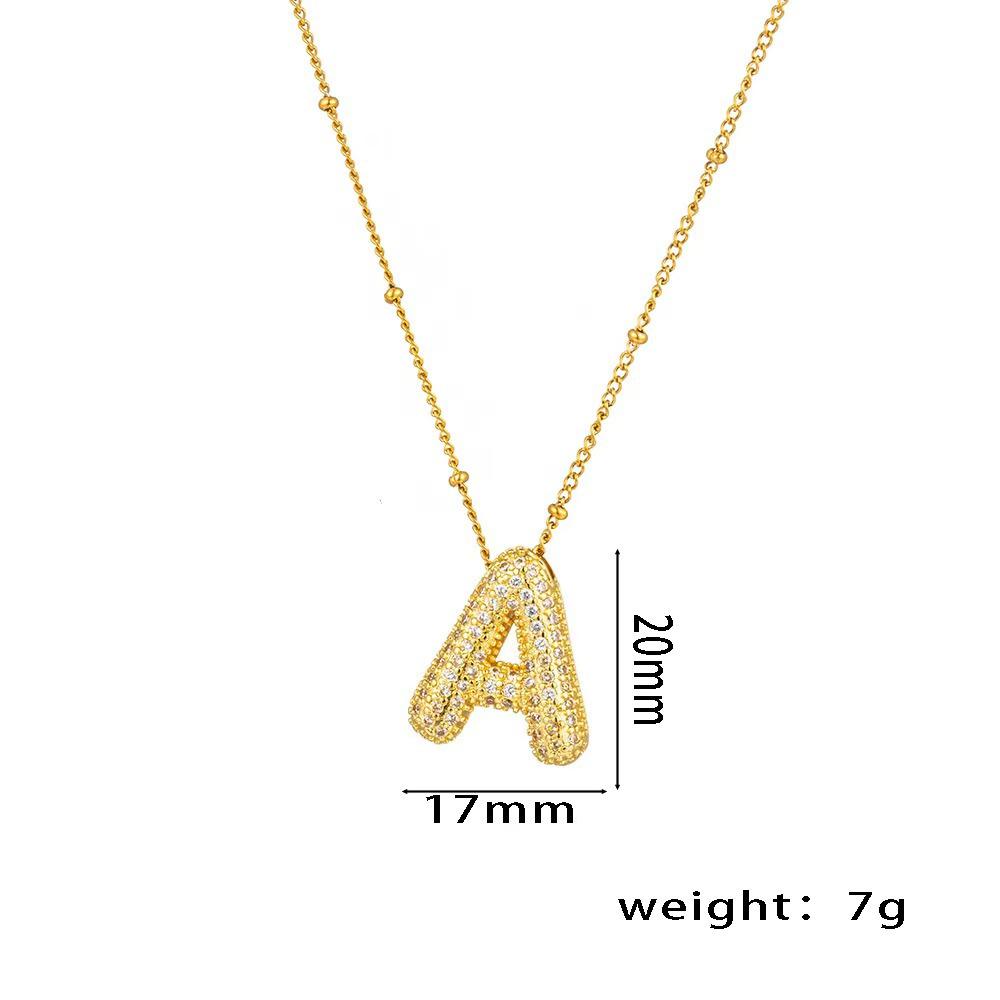 18K Gold-Plated Copper Necklace with Micro-Inlaid Zirconia & 26 Letter Pendant - Classic and Versatile European-American Jewelry