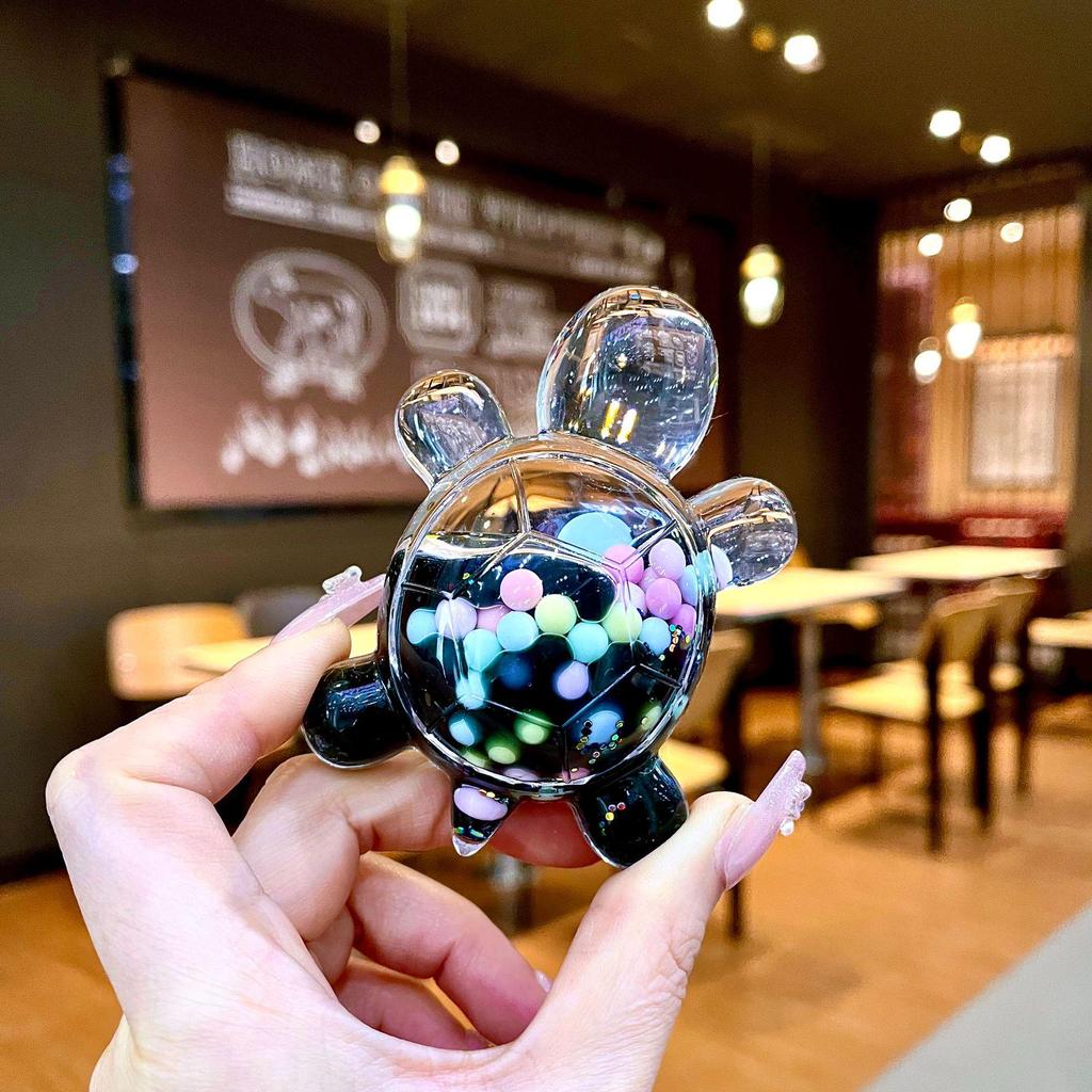 Creative Quicksand Turtle Keychain with Acrylic Macaron Colors and Large Display Stand