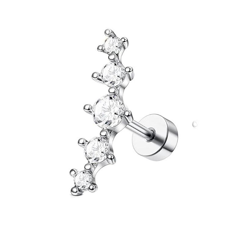 Bobisty 1pc 16G Cartilage Earring Stainless Steel Opal CZ Earrings Flat Back Cartilage Conch Helix Piercing Jewelry for Women