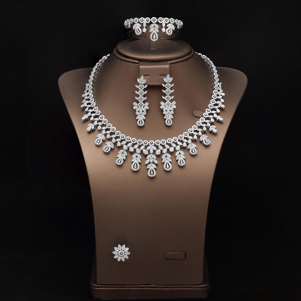 Sada svatebních šperků pozlacená bílým zlatem Svatební party Náhrdelník Šperky Sady Módní Dámské Doplňky