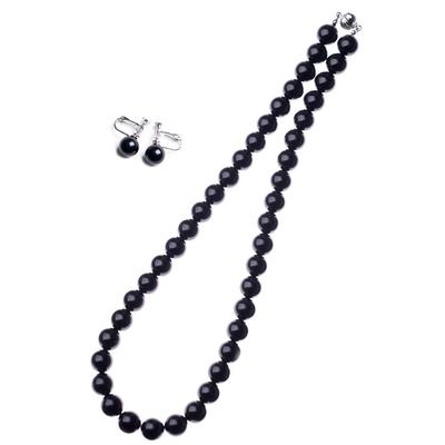 10mm Jet Necklace and Earrings Set with Gift Box, Black Amber, 16-inch, 17-inch, 18-inch (42cm, 45cm, 47cm) Choker Princess (Earrings,
