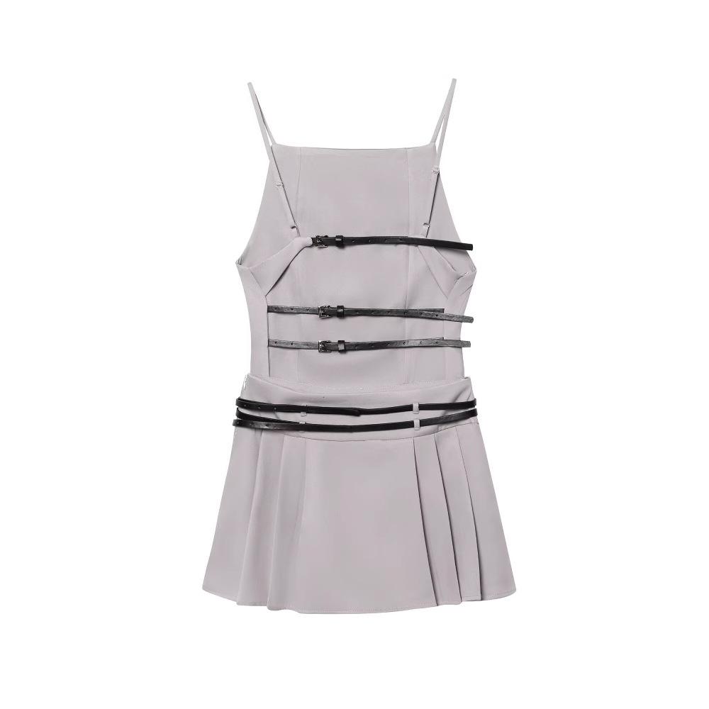 Europäisches & Amerikanisches Damen Spaghettiträger Rückenfreies Gürtel Gefaltetes Kleid - Heißer Verkauf & Sexy Design