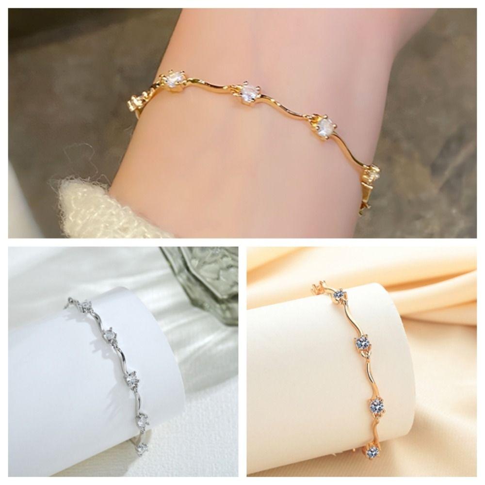 2pcs Adjustable Couple Bracelets Thin Light Luxury Bracelet Creative Crystal Wave Bracelet Gifts