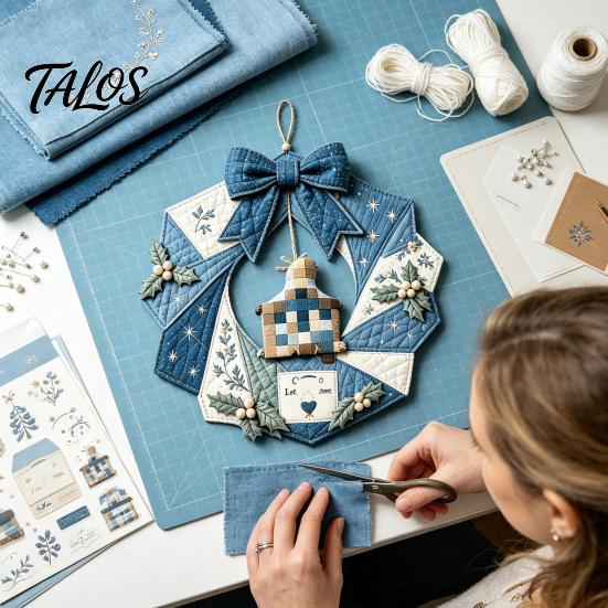 Feiertags-Kranz Bastelmaterialien DIY Patchwork Bastelset, Weihnachtliches Nähen Saisonale Muster, Stoffset Bauernhaus für Erwachsene, Haustür Wand
