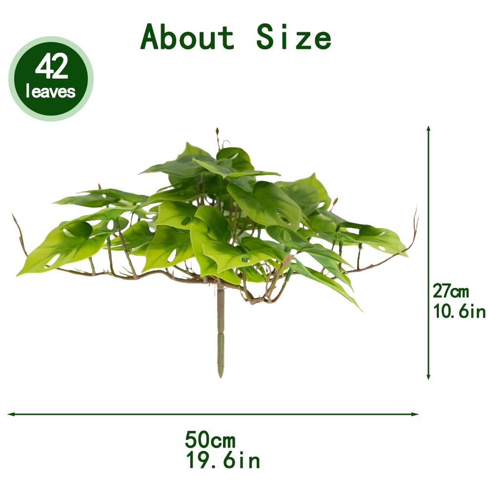 Large Artificial Monstera Turtle Leaf with 42 Leaves Indoor Outdoor UV Resistant Fake Plant Greenery for Home Garden Decor