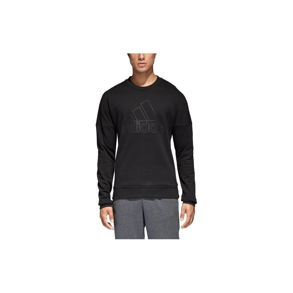 adidas Logo Print Sport Badge Long Sleeve Crew Neck Sweatshirt Men Sweatshirt Black CW3542