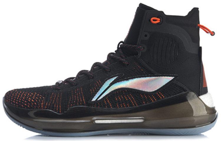 Li Ning YuShuai 13 Ткань Boom Скользкие Устойчивые к истиранию Высокие Баскетбольные Кроссовки Мужские Черно-Оранжевые ABAP031-2 41.5