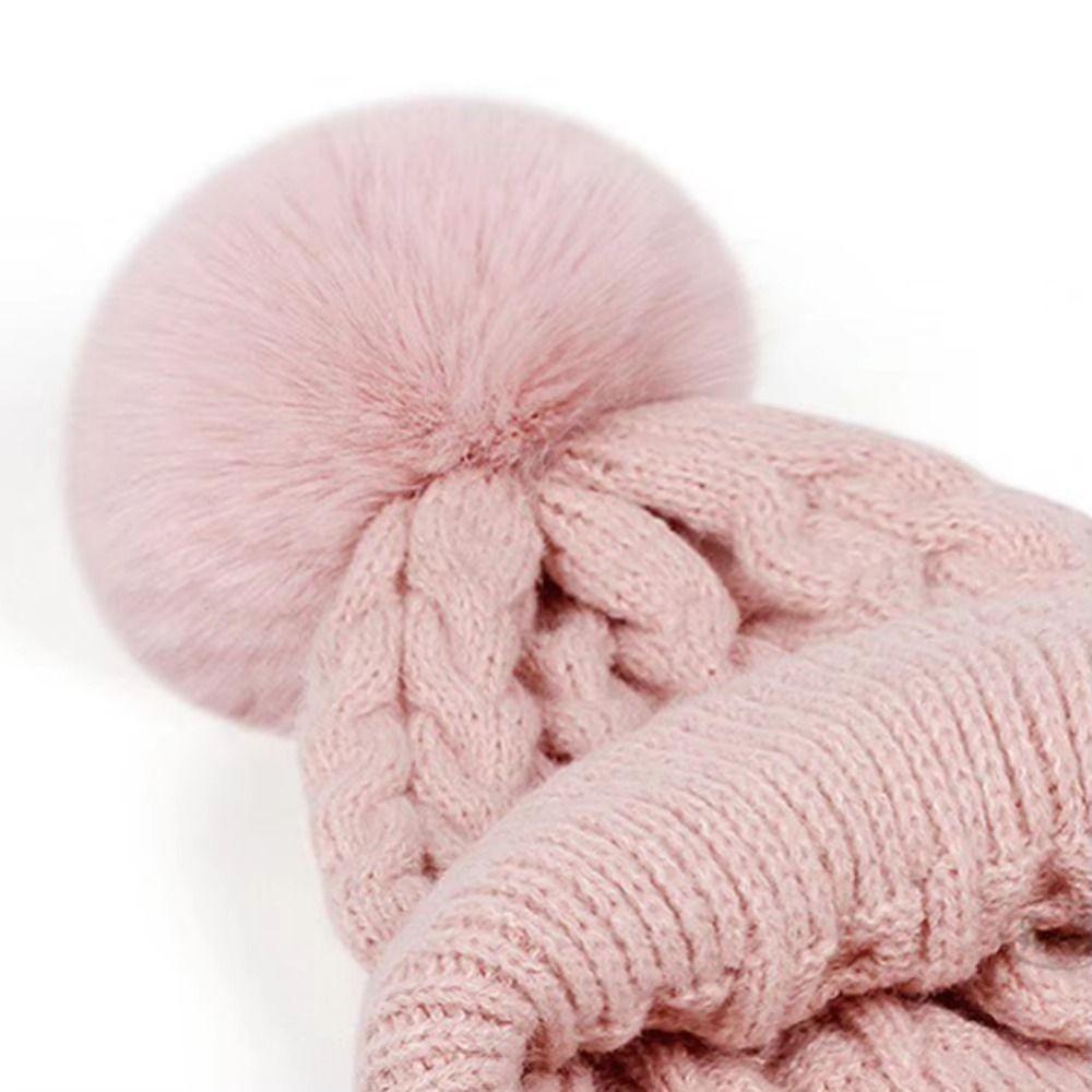 Solid Color Pompom Beanies Hat Beanie Hat Winter Knit Gloves Set  Outdoor
