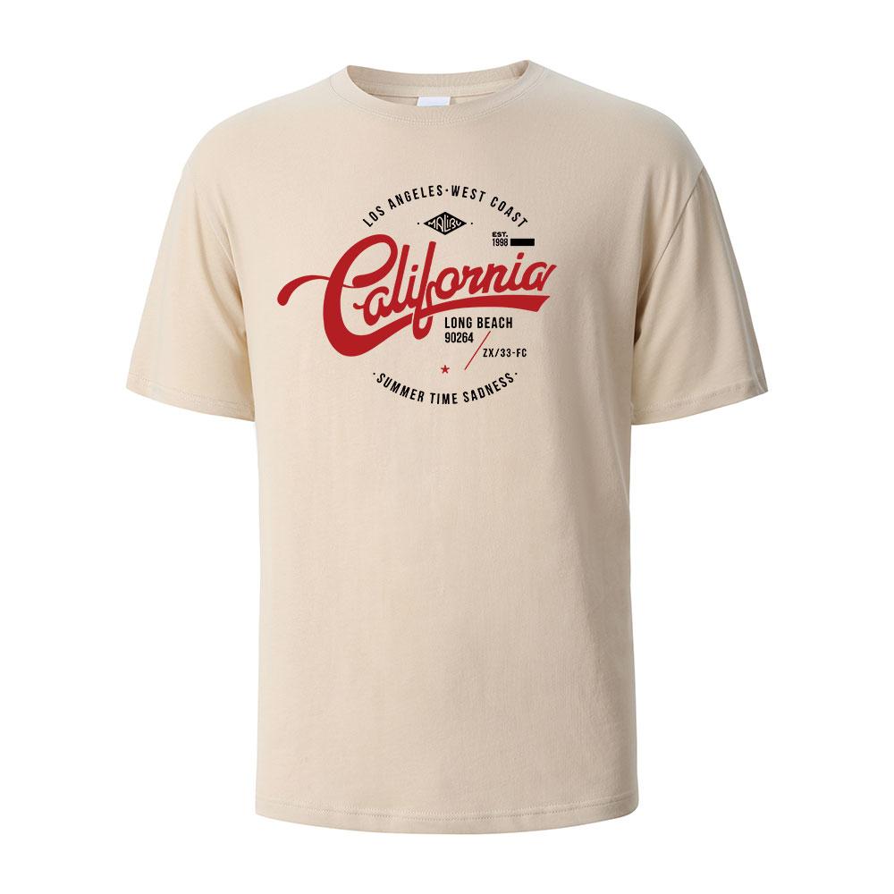 Los Angeles West Coast Printing T-Shirt For Men Wowen 100%Cotton Summer Breathable Short-Sleeved Basic Tops O-neck Oversize Tees