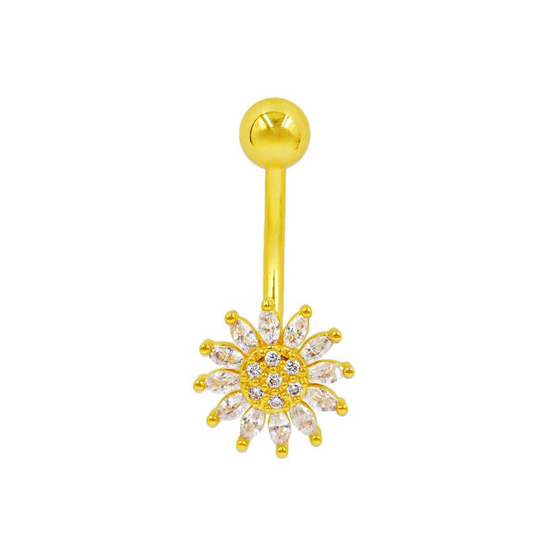 Gaibei Sunflower Full Diamond Navel Ring - European & American Design
