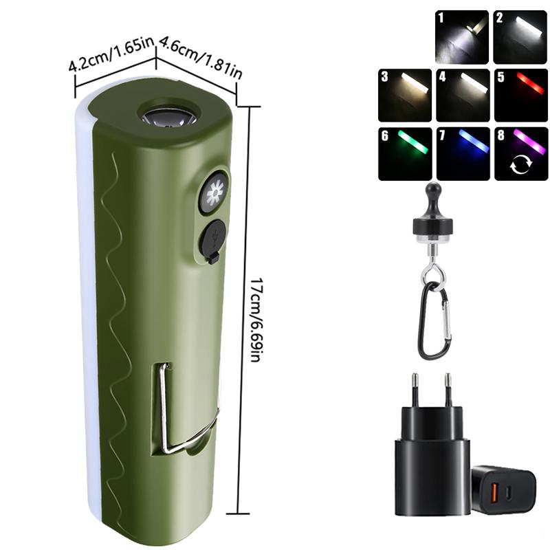 Outdoor LED Camping Lamp Built-in 2*18650 Rechargeable Torch RGB Atmosphere Lamp Portable Hook Tent Lamp Long Lasting Lantern