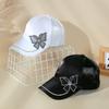 Fashion Women Rhinestone Butterfly Baseball Hat, Shiny Satin Sun Cap with Crystal Brim Decoration, Adjustable Elegant Casual Peaked Visor Hat