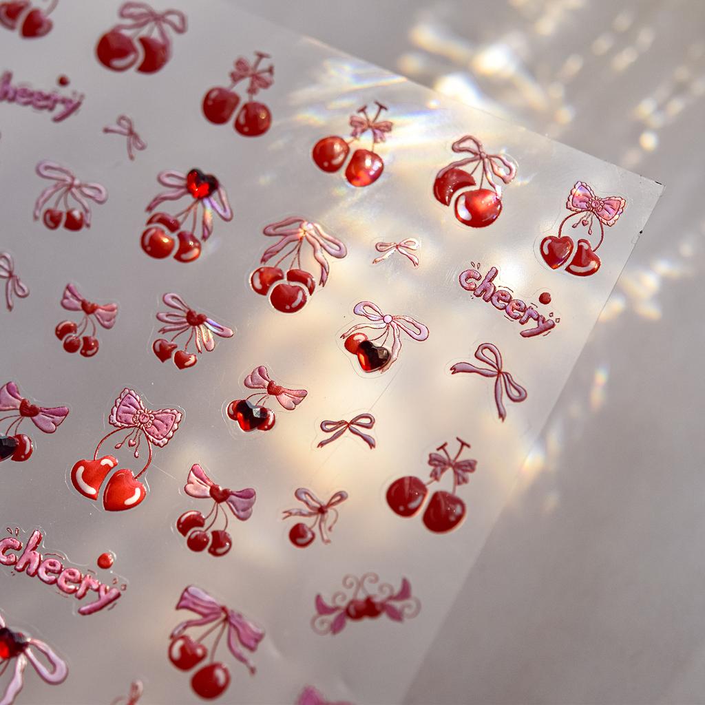 5D Jelly Tomato Nail Art Sticker Romantic Bowknot Twinkling Star Fun Fruit-Themed Self Adhesive Decoration Manicure Decal DIY